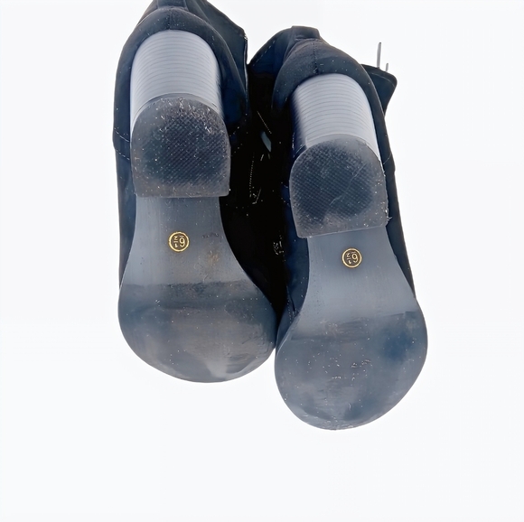 Brinley Co Birdie Combat Boots 6.5 Black Faux Suede Chunky Heel Lace-Up Mid-Calf - Picture 4 of 7